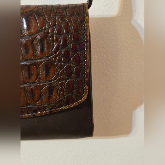 Brighton Crossbody Wallet In Black Leather With Brown Crocodile Embossed Design - Picture 7 of 17
